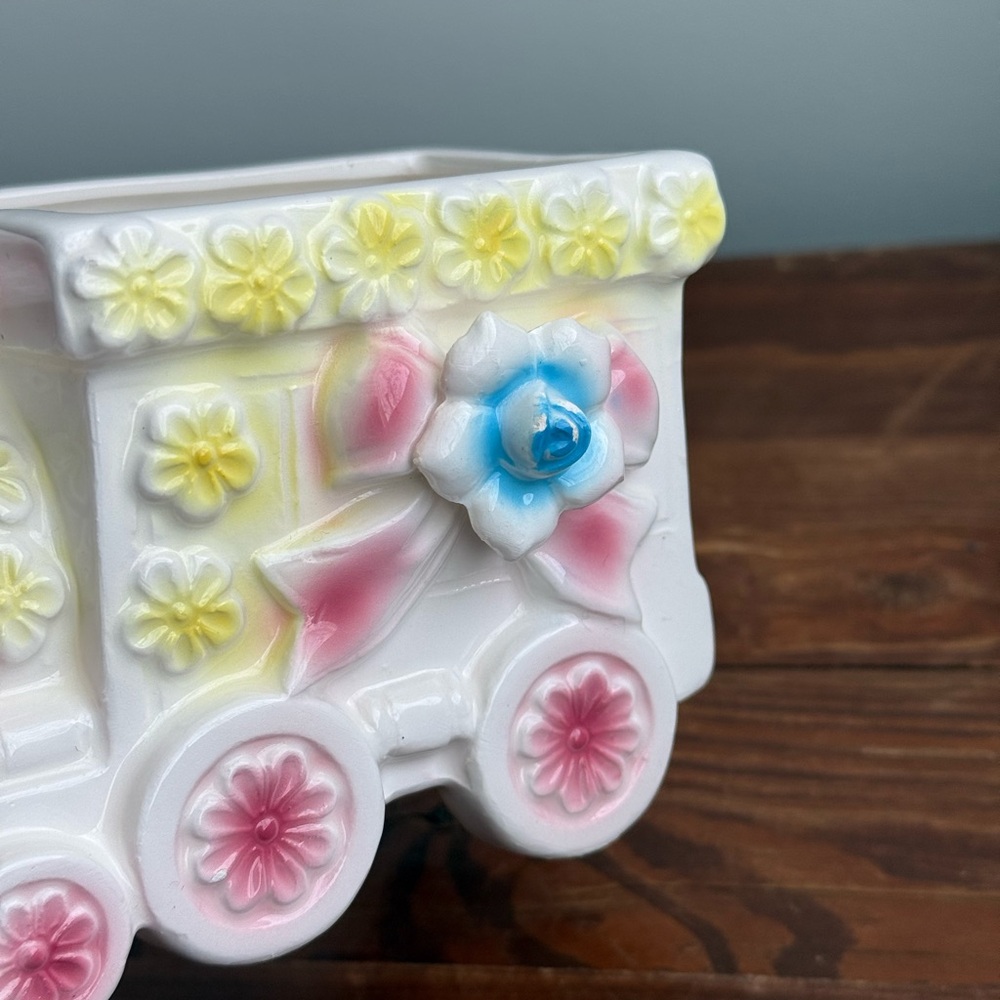 Vintage 60s Napco Porcelain Plant Pot Nursery Decor Train Japan - Picture 11 of 14